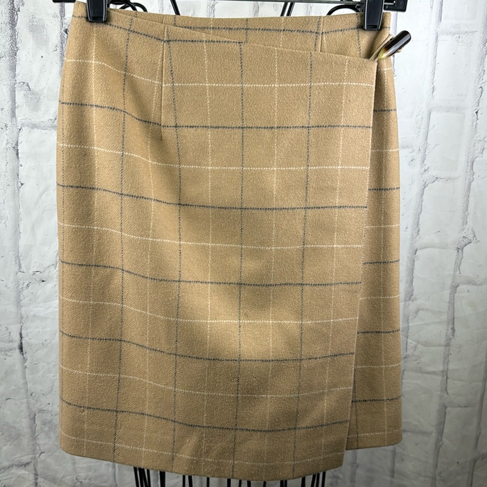 Talbots Petites Plaid Wrap Skirt Pencil Window Pane Overlapping Toggle Button